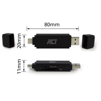 ACT USB-C/USB-A kártyaolvasó SD/micro SD kártyákhoz