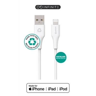 INFINITE USB-A to Lightning , Cable MFI 2m White. Recycled