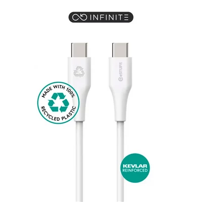 INFINITE USB-C Cable 1m , White. Recycled Plastic. USB 2.0. Supports 480 Mbps data