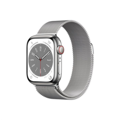 Apple Watch Series 8 GPS + Cellular – 41 mm-es ezüstszínű rozsdamentesacél tok, ezüstszínű milánói szíj