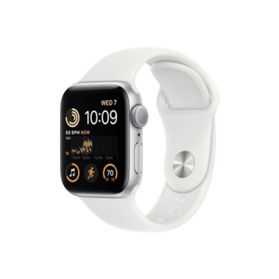 Apple Watch SE (2022) GPS – 40 mm-es ezüstszínű alumíniumtok, fehér sportszíj