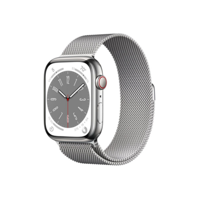 Apple Watch Series 8 GPS + Cellular – 45 mm-es ezüstszínű rozsdamentesacél tok, ezüstszínű milánói szíj