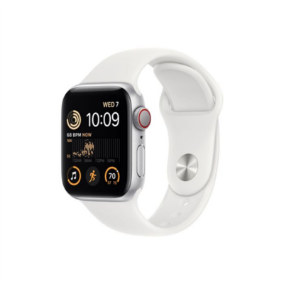 Apple Watch SE (2022) GPS + Cellular – 40 mm-es ezüstszínű alumíniumtok, fehér sportszíj