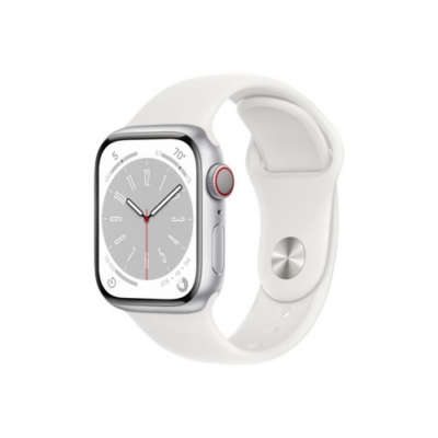 Apple Watch Series 8 GPS + Cellular – 41 mm-es ezüstszínű alumíniumtok, fehér sportszíj