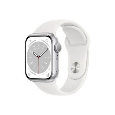 Apple Watch Series 8 GPS – 41 mm-es ezüstszínű alumíniumtok, fehér sportszíj