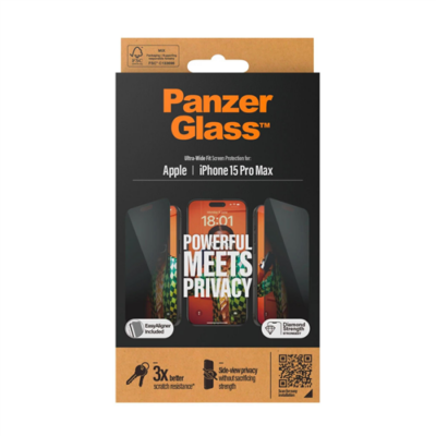 P2812 - PANZERGLASS Screen Protector iPhone 2023 6.7 Pro Max Ultra-Wide Fit w. Easy Aligner - Privacy