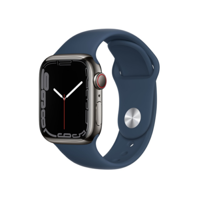 Apple Watch S7 Cellular, 41mm Graphite Stainless Steel Case with Abyss Blue Sport Band - Regular