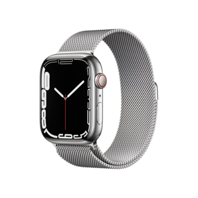 Apple Watch S7 Cellular, 45mm Silver Stainless Steel Case with Silver Milanese Loop