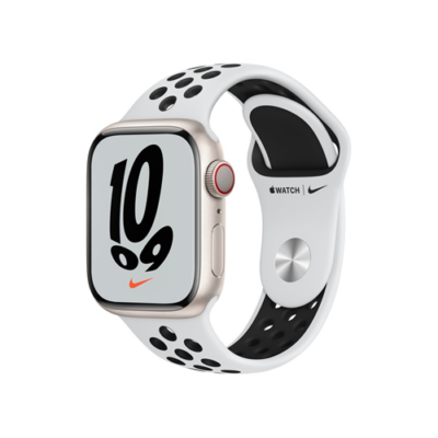 Apple Watch Nike S7 Cellular, 45mm Starlight Aluminium Case with Pure Platinum/Black Nike Sport Band - Regular