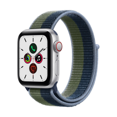 Apple Watch SE (v2) Cellular, 40mm Silver Aluminium Case with Abyss Blue/Moss Green Sport Loop