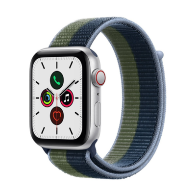 Apple Watch SE (v2) Cellular, 44mm Silver Aluminium Case with Abyss Blue/Moss Green Sport Loop