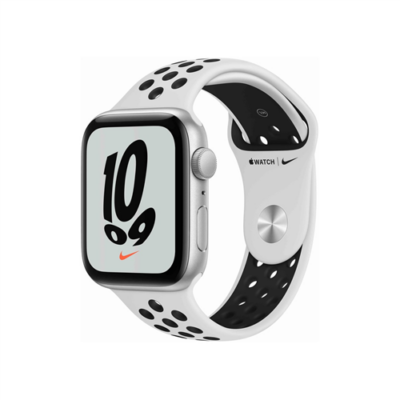 Apple Watch Nike SE (v2) Cellular, 44mm Silver Aluminium Case with Pure Platinum/Black Nike Sport Band - Regular