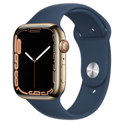 Apple Watch S7 Cellular, 45mm Gold Stainless Steel with Abyss Blue Sport Band - Regular