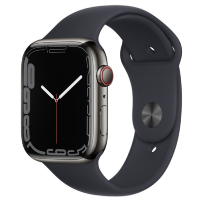 Apple Watch S7 Cellular, 45mm Graphite Stainless Steel with Midnight Sport Band - Regular