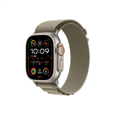 Apple Watch Ultra2 Cellular, 49mm Titanium Case w Olive Alpine Loop - Medium