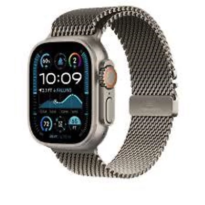 Apple Watch 49mm Milanese Loop:  Natural Titanium Milanese Loop - Medium