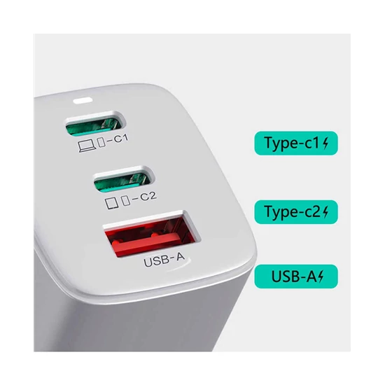 WIWU 2xUSB-C, USB-A 65W töltőadapter Fehér