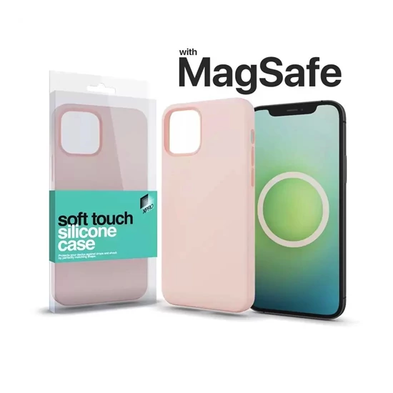 XPRO™ MagSafe rögzítésű Soft Touch Szilikon tok Apple Iphone 15 Pro Max krétarózsaszín