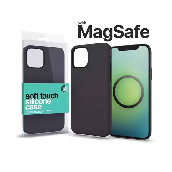 MagSafe rögzítésű Soft Touch Szilikon tok Apple Iphone 15 Pro Max éjfekete
