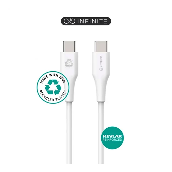 INFINITE USB-C Cable 1m , White. Recycled Plastic. USB 2.0. Supports 480 Mbps data