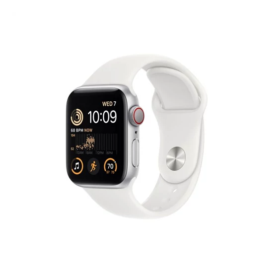 Apple Watch SE (2022) GPS + Cellular – 40 mm-es ezüstszínű alumíniumtok, fehér sportszíj