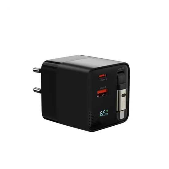 Mobile Origin 65W GaN Display Charger PW2 - USB-C Self-Retracting Cable + USB-C + USB-A
