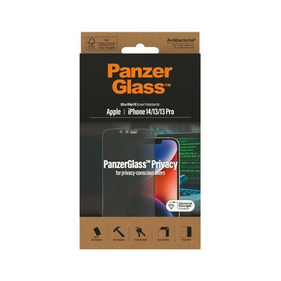 P2771 - PANZER GLASS Ultra-Wide Fit Anti-bacterial Glass for Apple iPhone 13/13 Pro/14 - Privacy