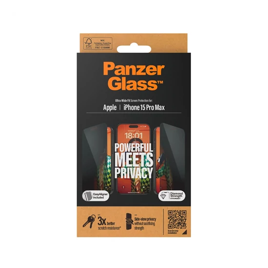 P2812 - PANZERGLASS Screen Protector iPhone 2023 6.7 Pro Max Ultra-Wide Fit w. Easy Aligner - Privacy