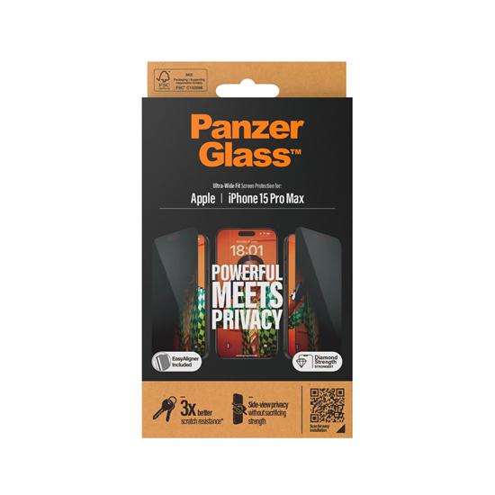 P2812 - PANZERGLASS Screen Protector iPhone 2023 6.7 Pro Max Ultra-Wide Fit w. Easy Aligner - Privacy