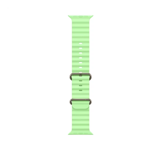 Apple Watch 49mm Band:  Neon Green Ocean Band - Natural Titanium Finish