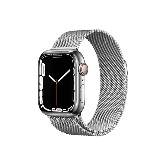 Apple Watch S7 Cellular, 41mm Silver Stainless Steel Case with Silver Milanese Loop