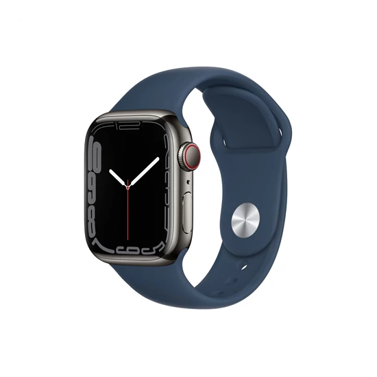 Apple Watch S7 Cellular, 41mm Graphite Stainless Steel Case with Abyss Blue Sport Band - Regular