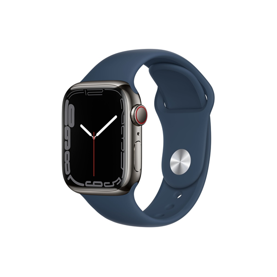Apple Watch S7 Cellular, 41mm Graphite Stainless Steel Case with Abyss Blue Sport Band - Regular