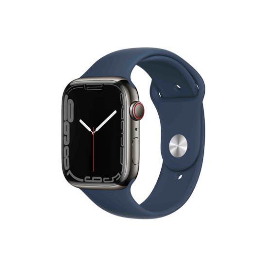 Apple Watch S7 Cellular, 45mm Graphite Stainless Steel Case with Abyss Blue Sport Band - Regular