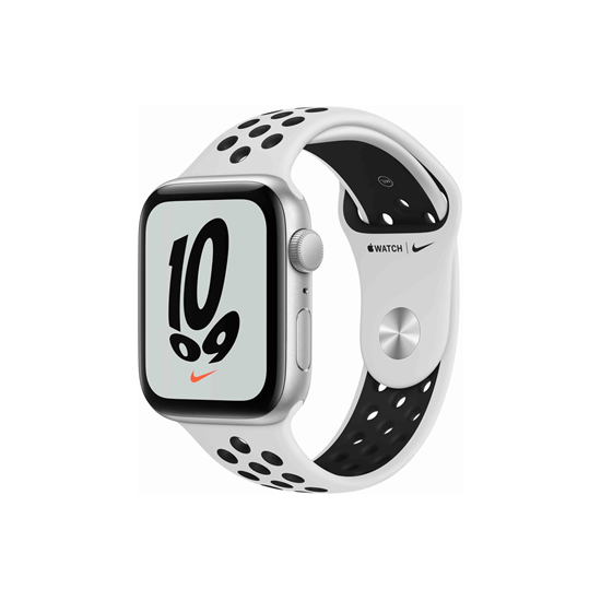 Apple Watch Nike SE (v2) GPS, 44mm Silver Aluminium Case with Pure Platinum/Black Nike Sport Band - Regular