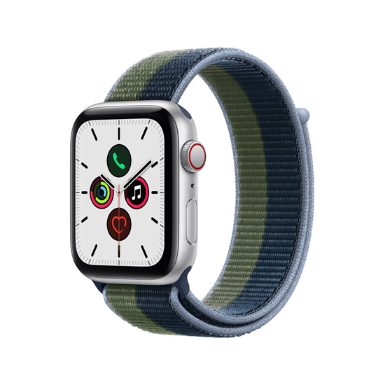Apple Watch SE (v2) Cellular, 44mm Silver Aluminium Case with Abyss Blue/Moss Green Sport Loop