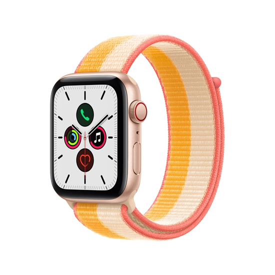 Apple Watch SE (v2) Cellular, 44mm Gold Aluminium Case with Maize/White Sport Loop