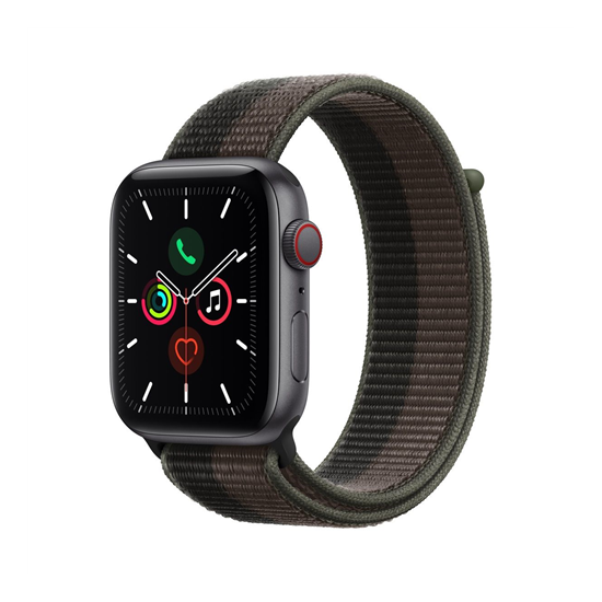 Apple Watch SE (v2) Cellular, 44mm Space Grey Aluminium Case with Tornado/Grey Sport Loop