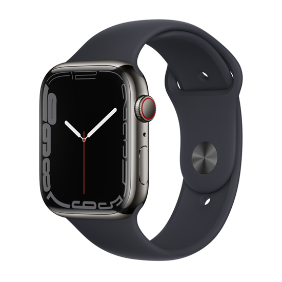 Apple Watch S7 Cellular, 41mm Graphite Stainless Steel with Midnight Sport Band - Regular