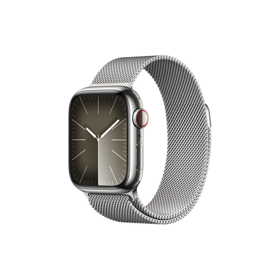 Apple Watch S9 Cellular 41mm Silver Stainless Steel Case w Silver Milanese Loop