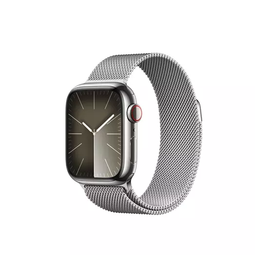 Apple Watch S9 Cellular 45mm Silver Stainless Steel Case w Silver Milanese Loop
