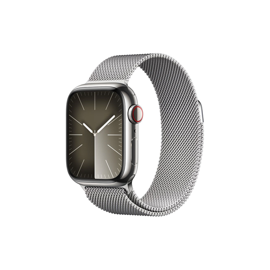 Apple Watch S9 Cellular 45mm Silver Stainless Steel Case w Silver Milanese Loop